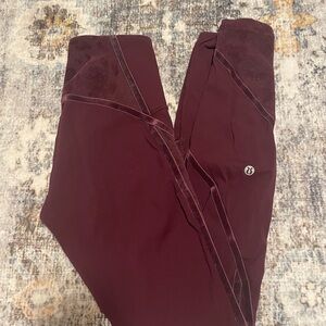 Lululemon Dark Red Leggings with Mesh Detail